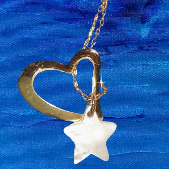 Gold Floating Heart & Dangling Star Charm - Picture 1 of 16